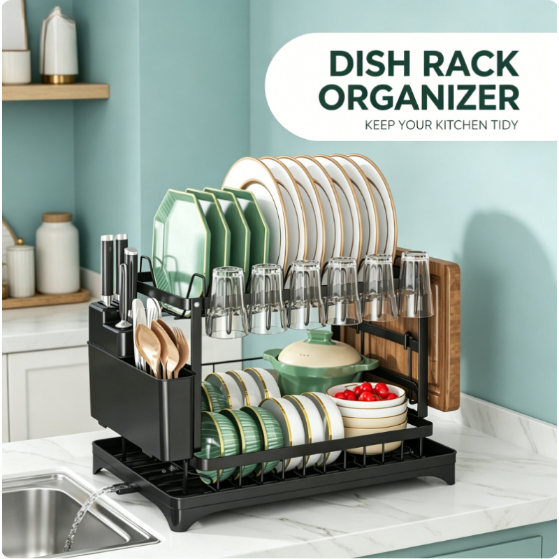 Commercial Kitchen Knife Holder - 2 Tier Kitchen Countertop Dish Drying
