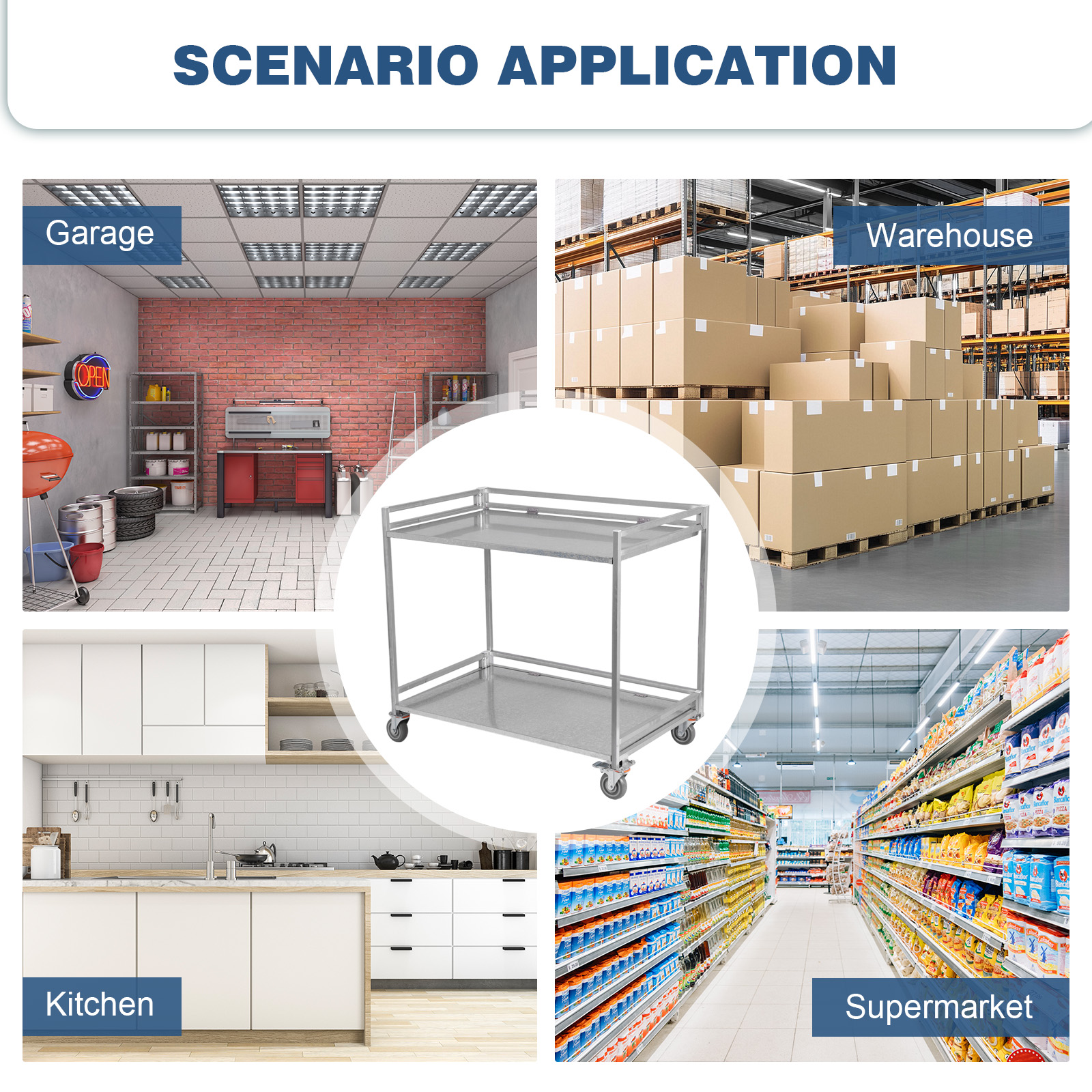 Commercial Kitchen Services - 2-Shelf Utility/Service Cart Commercial Grade Metal