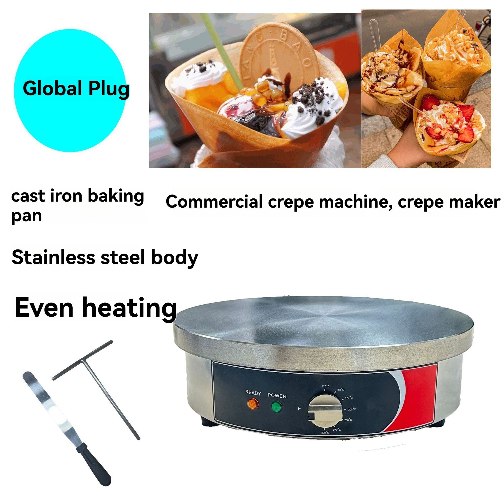 Commercial Round Cast Iron Cre - Crepe Maker Griddle 评论和价格
