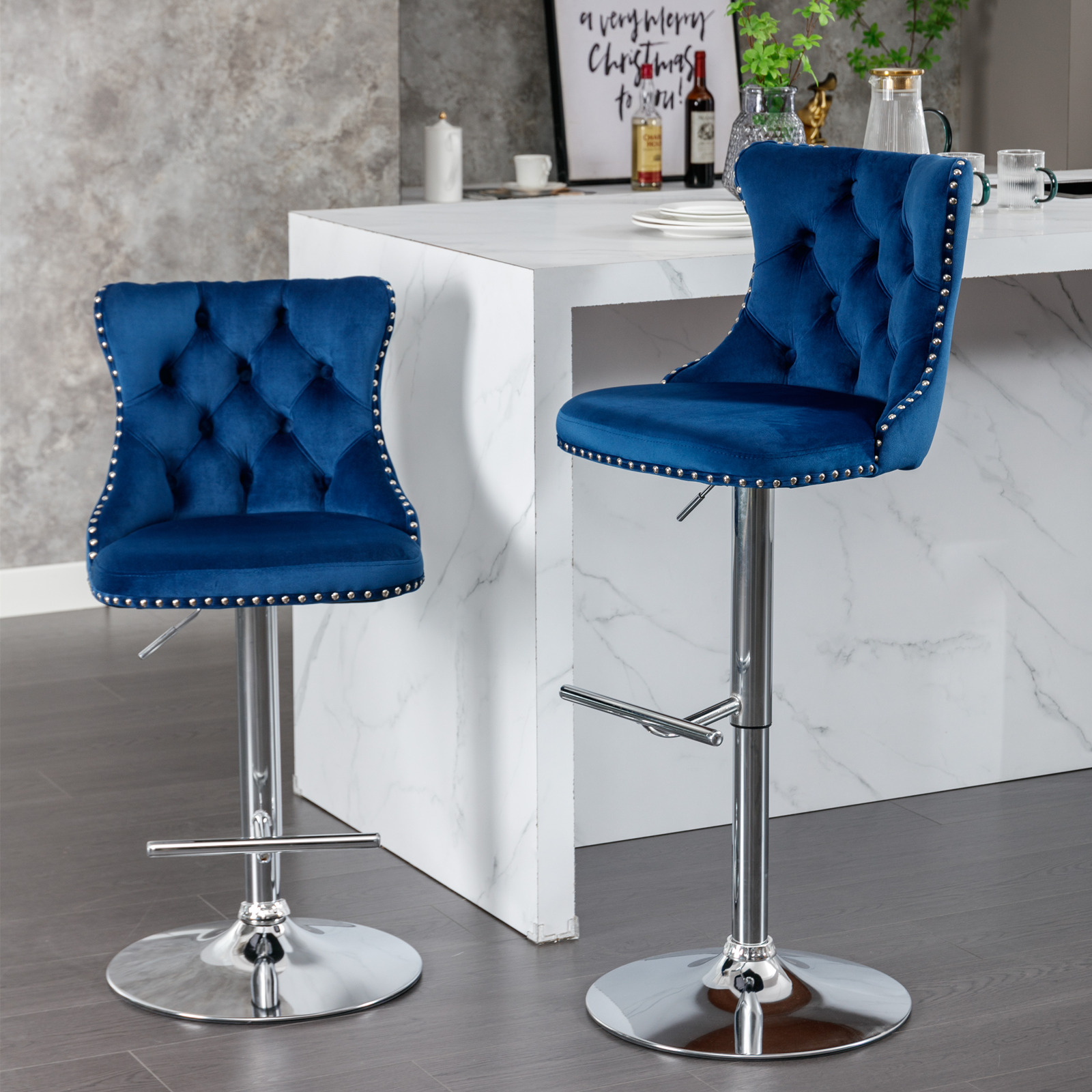 2PCS Swivel Velvet Bar Stools  - Commercial Kitchen And Bar 评论和价格