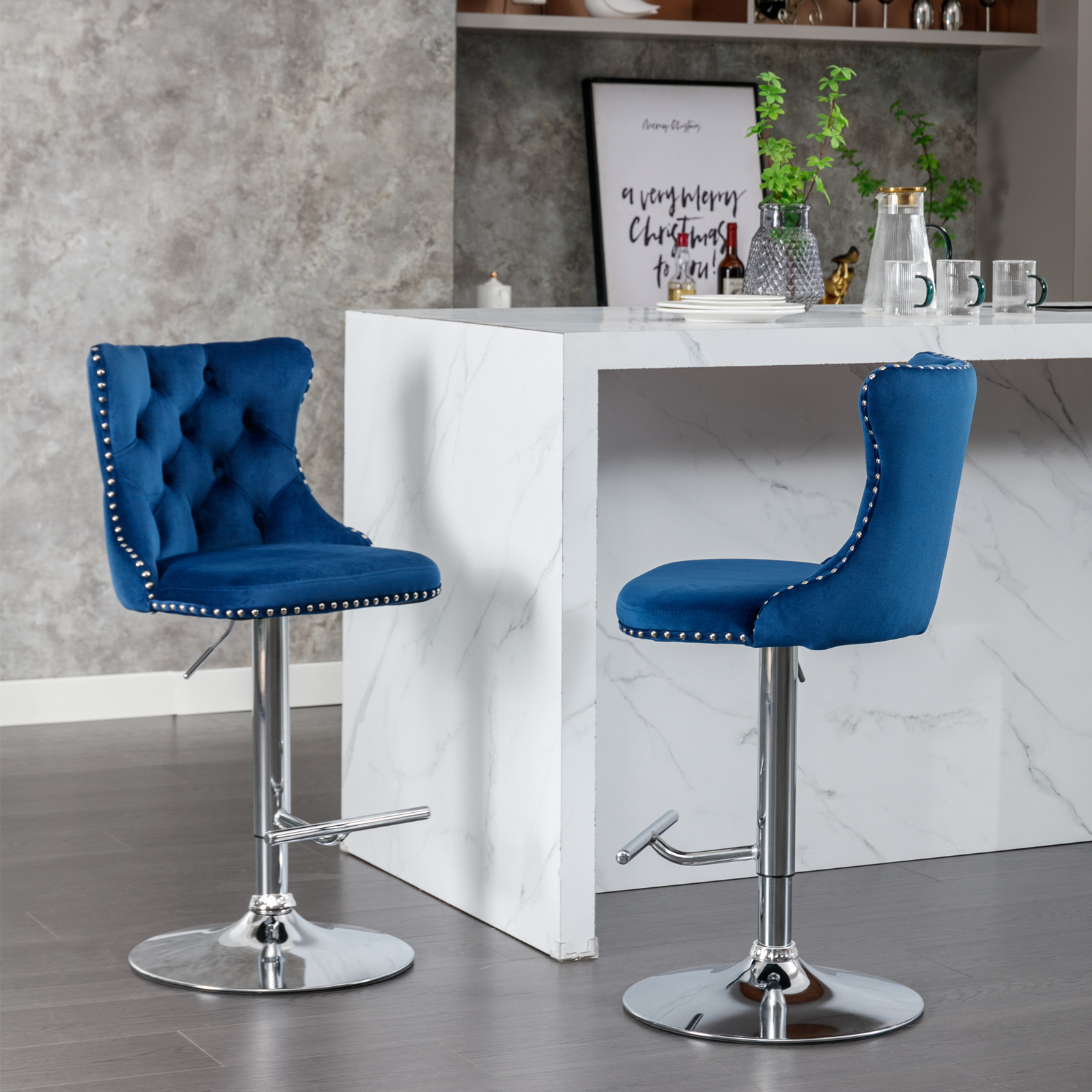 2PCS Swivel Velvet Bar Stools  - Commercial Kitchen And Bar 评论和价格